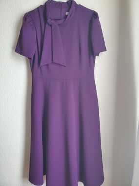 London Style Collection Purple Tie-Neck Midi Dress